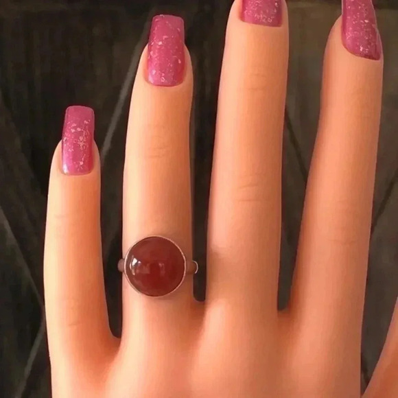 SIZE 6.75 Authentic Red Carnelian Circle Solid 925 Sterling Silver Ring NWT - Picture 4 of 6